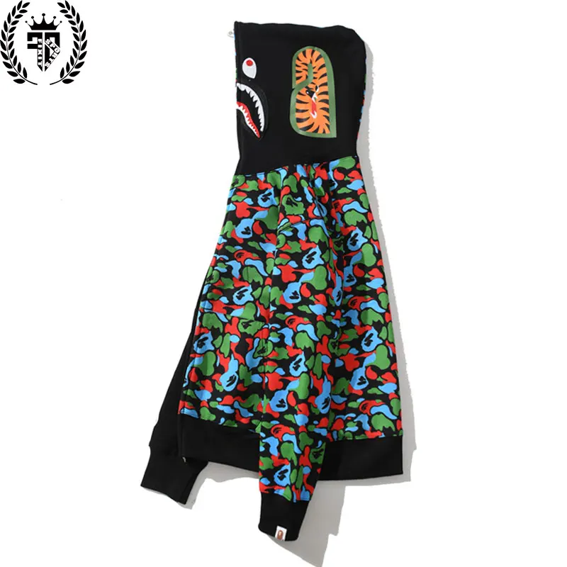 Hot Sale Multicolor Camouflage Shark Printed Customized Bape Hoodie Bape Hoodie Men Custom Mens Hoodies