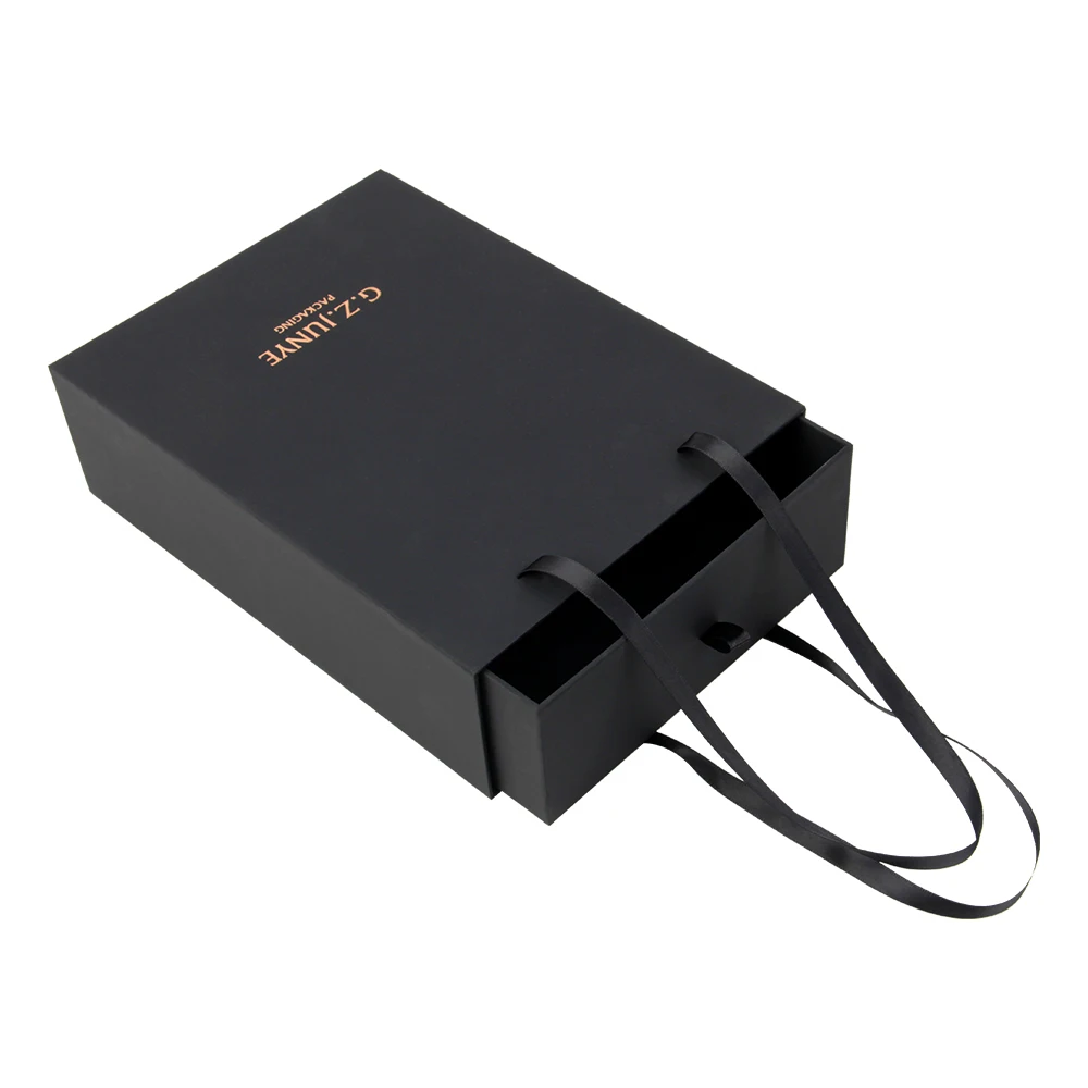 good price luxury sliding drawer box cardboard custom logo cardboard black sliding drawer gift box with handle