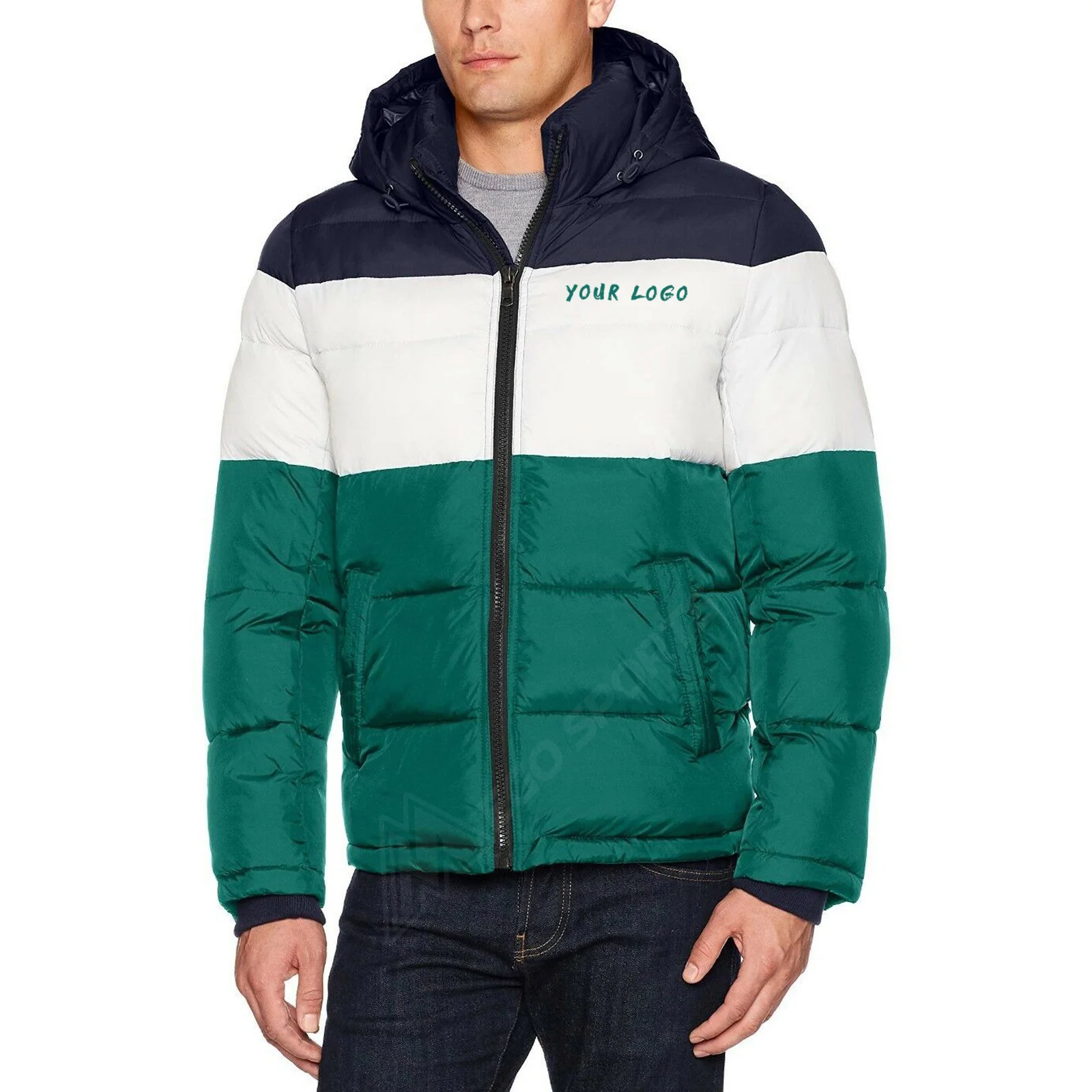 Top Quality Latest Men ultra Lightweight Down Puffer Jacket Green & Navy Quilted Hooded Jackets