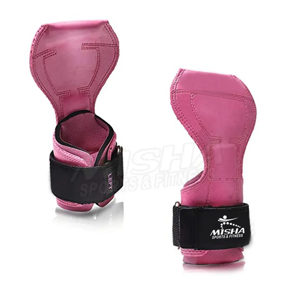 Wholesale Gym Fitness Power Weightlifting Brace Wrist Hooks Grips Gymnastics Hand Grips Leather Power Lifting Grips