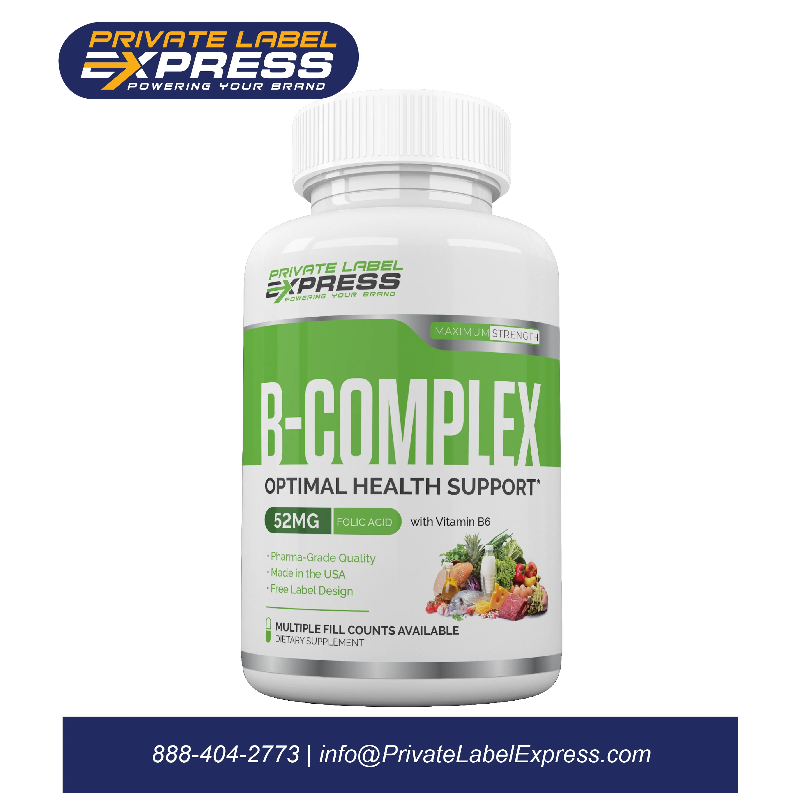 
Vitamin B-Complex + Folic Acid 577mg, 60 count tablets 