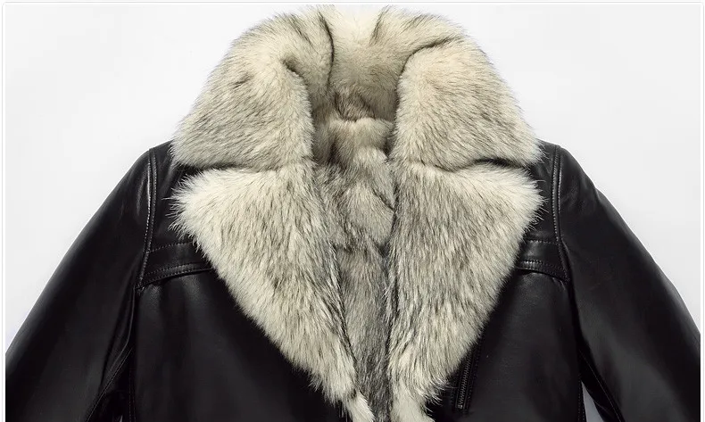 2022 Winter Men Long Fur Rain Coat Leather 100/ Original Leather