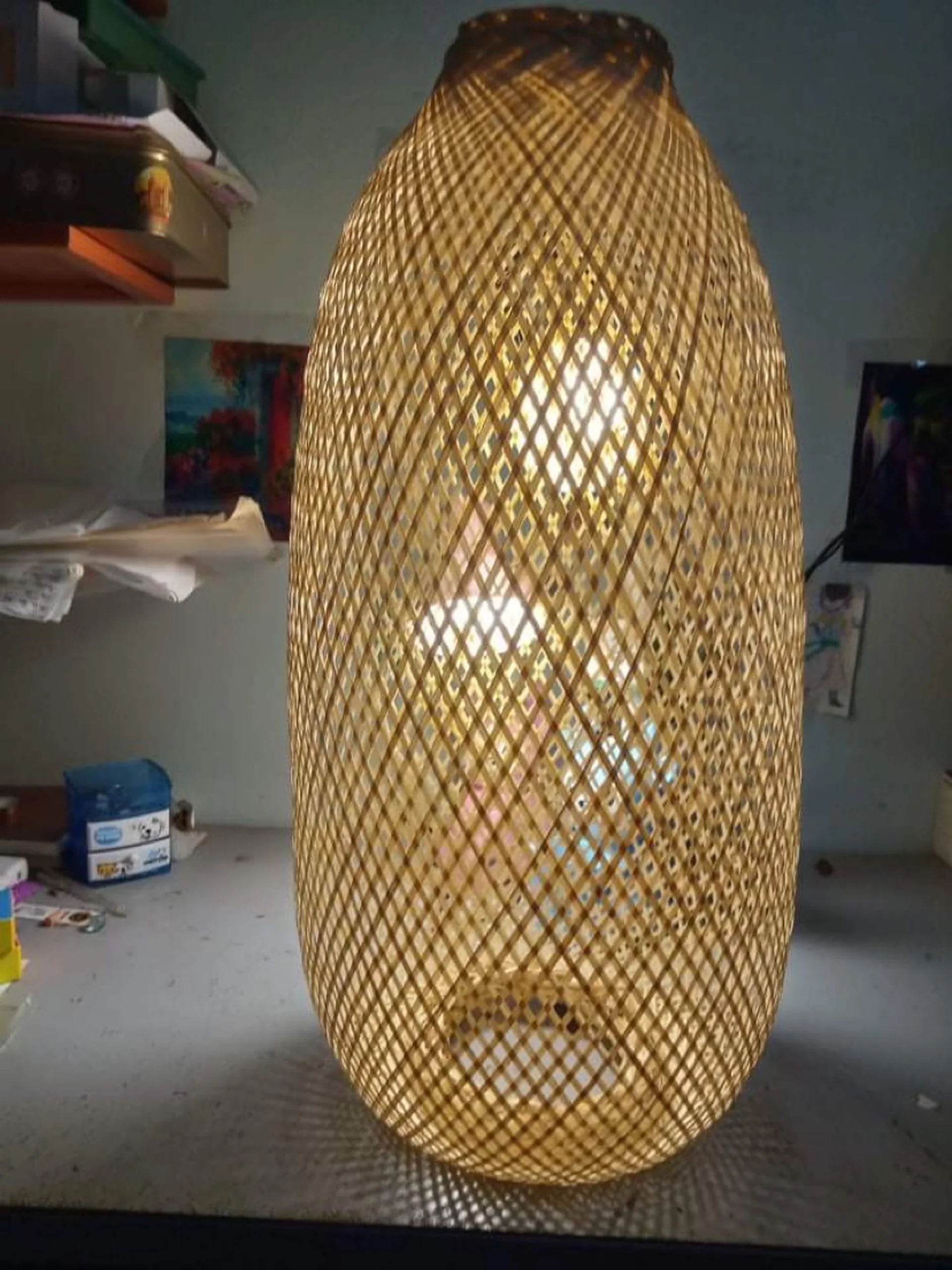 Handmade Rattan hanging light Bamboo Pendant Lamp for Home Indoor decorative Chandelier Ceiling Lamp for Coffee house.