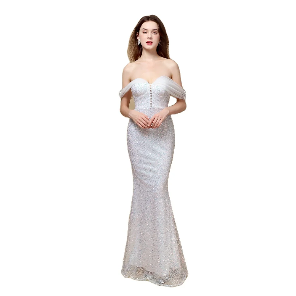 One shoulder mermaid evening dress female elegant banquet annual meeting temperament velvet