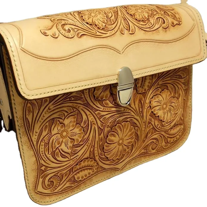 Fashion vintage style handmade leather slings bags crossbody bags with TOOLING work designer handmade ladies bags