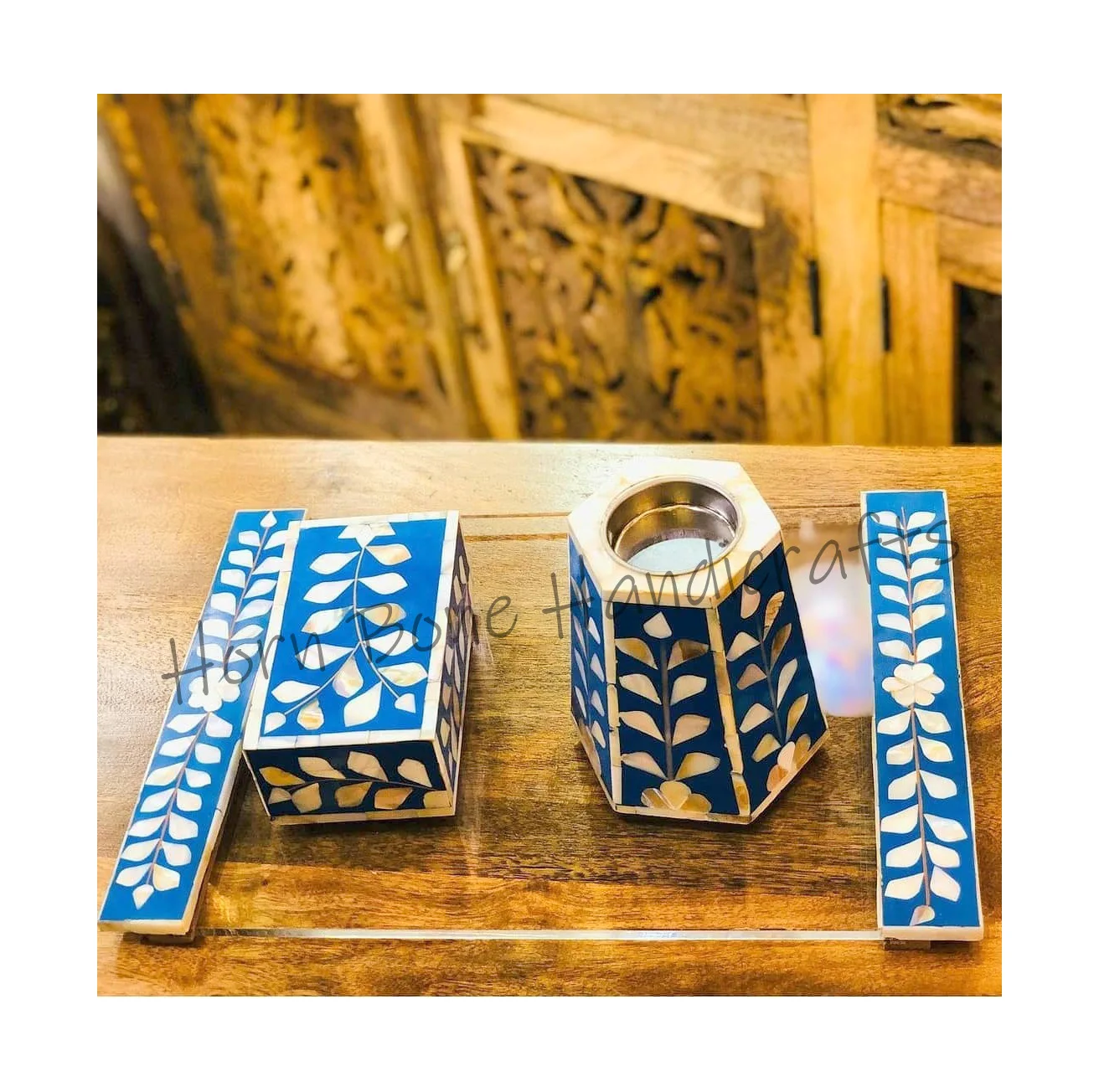 Handmade Wooden Craft Bakhoor Incense Burner Box and Tray / Charcoal Incense Wooden Portable Madhkan/ Mubkhar with Tray Giveaway