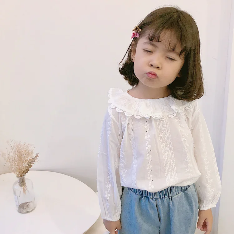 spring baby girls blouse white shirts kids tops peter pan collar school casual design for kids clothes children wholesale