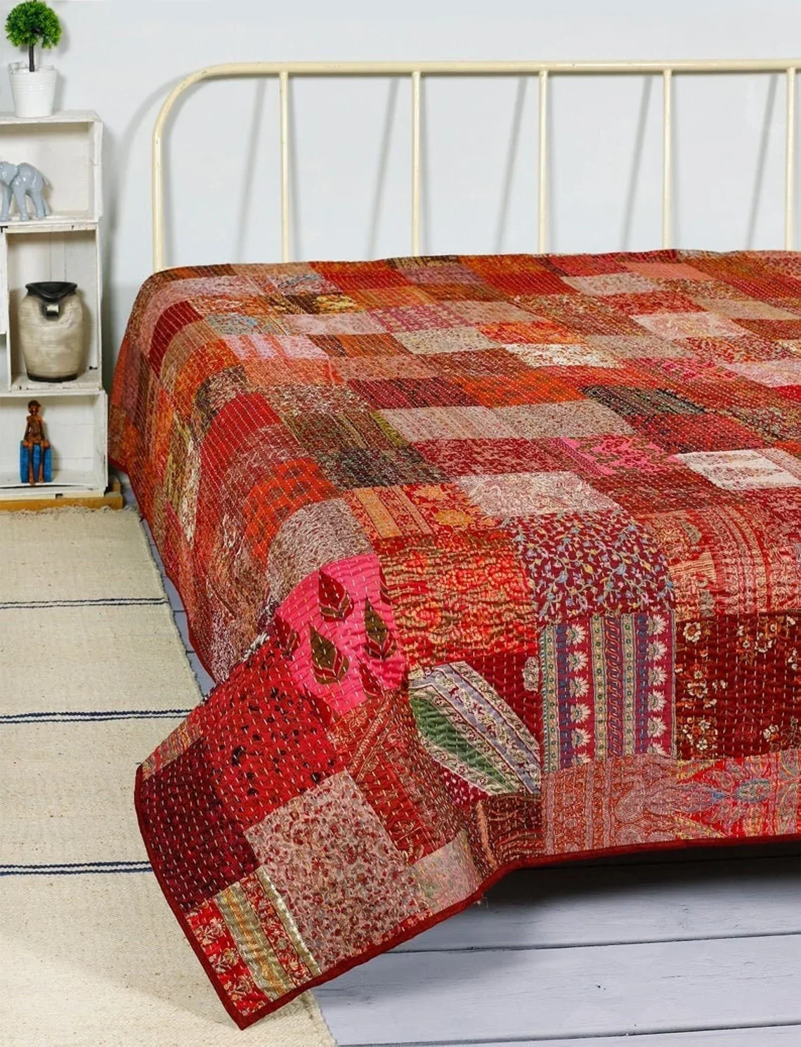 indian handmade modern kantha summer used patchwork quilted bedspreads