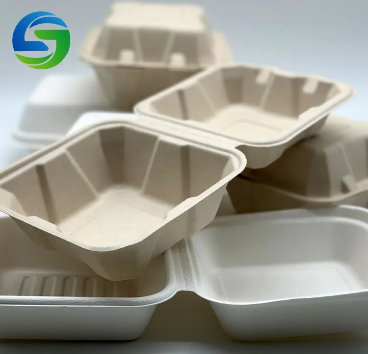 8*8 inch Green Olive 3 compartment divided food container lunch box  disposable biodegradable bagasse sugarcane container