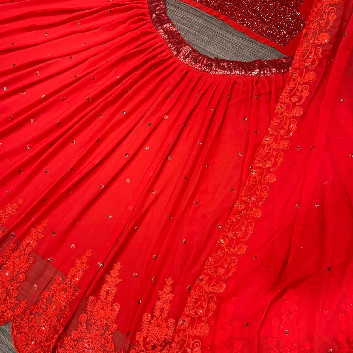 NEW DESIGNER BRIDAL WEAR CHINE SEQUENCE WORK  LEHENGA CHOLI WITH DUPATTA BY OMVAGMINE