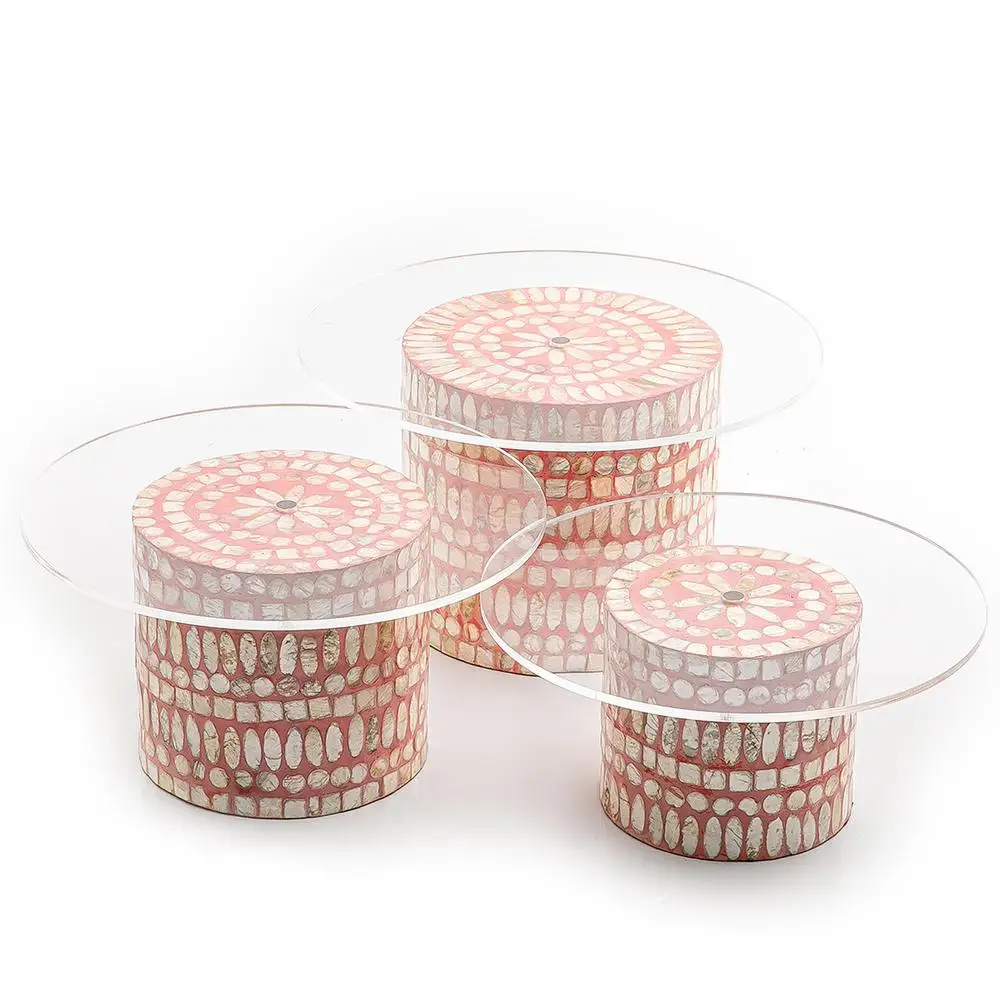 Высокопопулярный продукт декоративная подставка для торта с вставкой из кости домашнего со стеклянным верхом набор 3 предметов