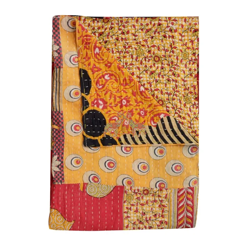 Best Arrivals of Cotton Handmade Printed Kantha Quilts Vintage Hand Technics Colorful Quilt Old Sari Throw