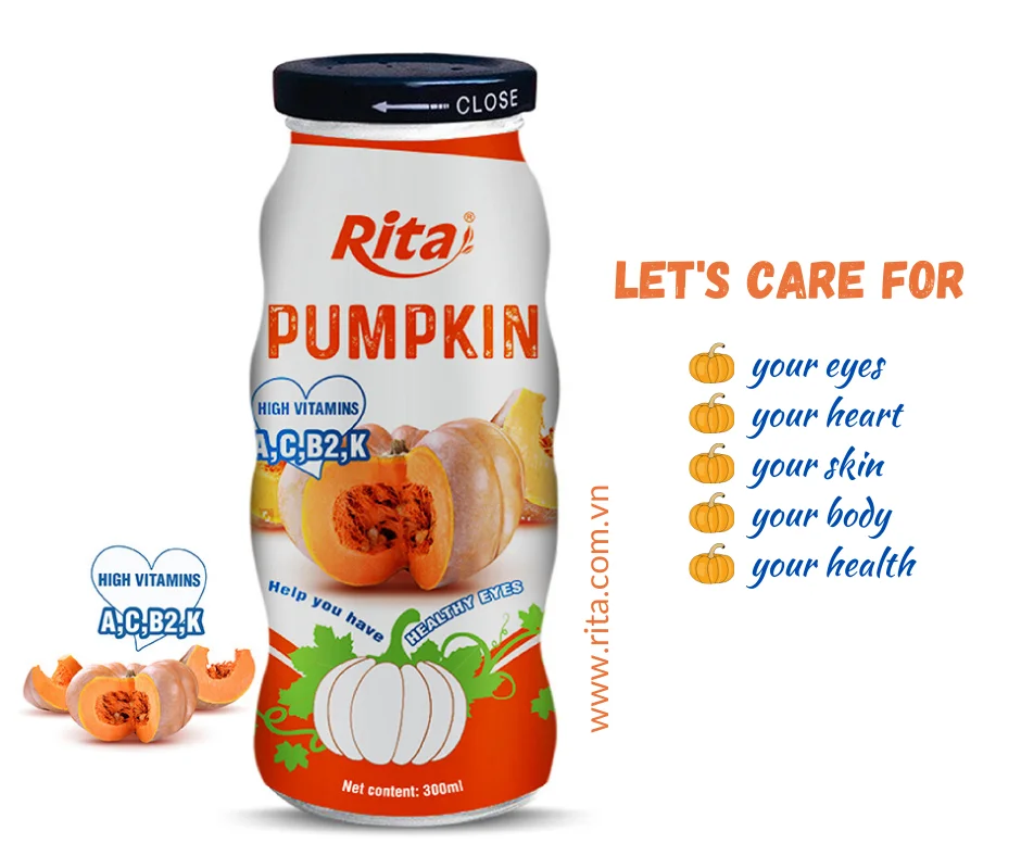 Rita Brand From Vietnam 300ml Glass Bottle Pumpkin Juice Drink Wholesaler Good Taste Good for Health Fruit and Vegetable Juice