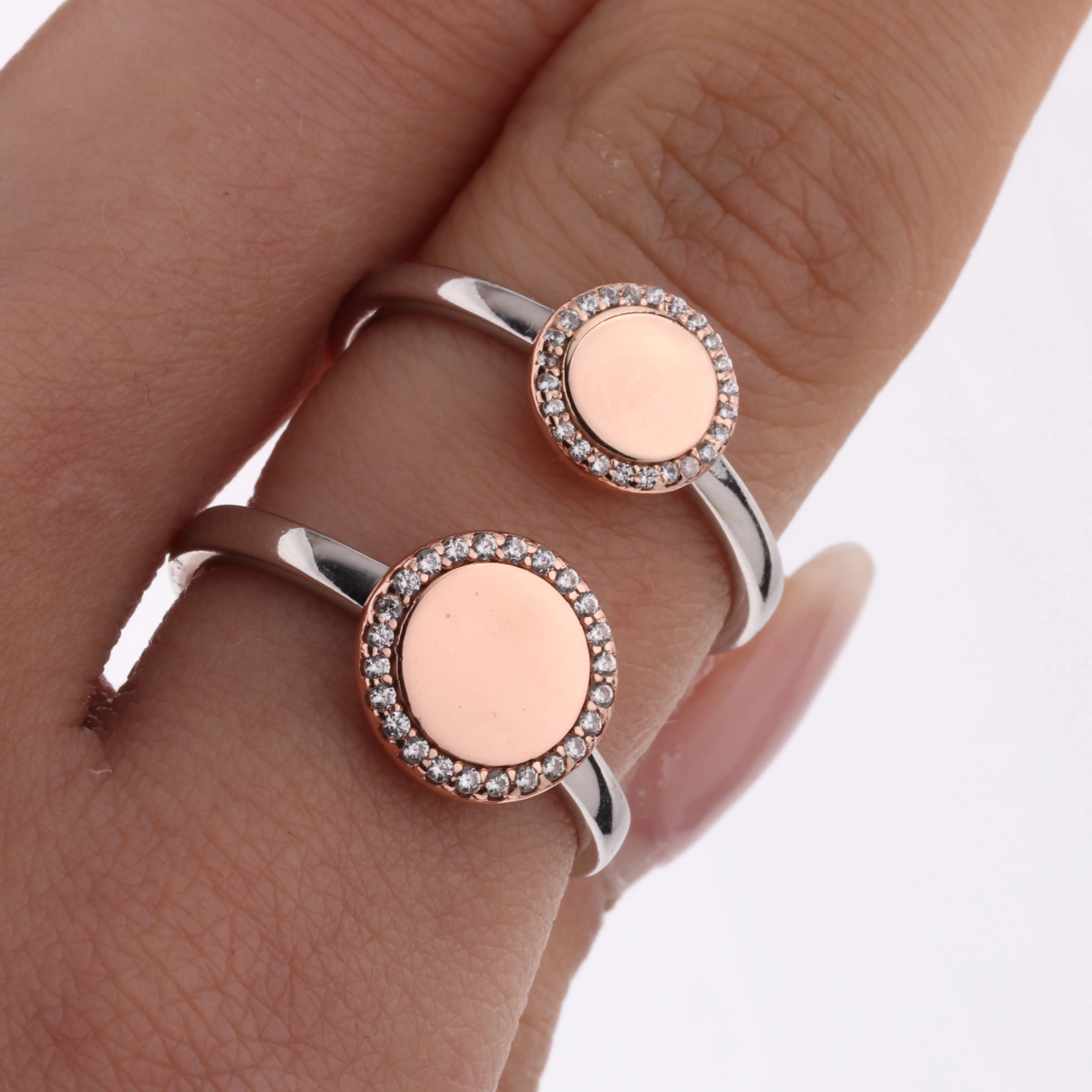 925 Sterling Silver Rhodium Rose Gold Plated Plain Circle Crystal CZ cubic zirconia ring sterling silver Jewelry for Women