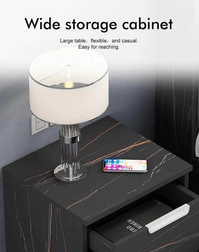 400x500xH400mm China Modern Black Wooden Milano Nightstand Bedside Table with Drawer for Hotel Apartment