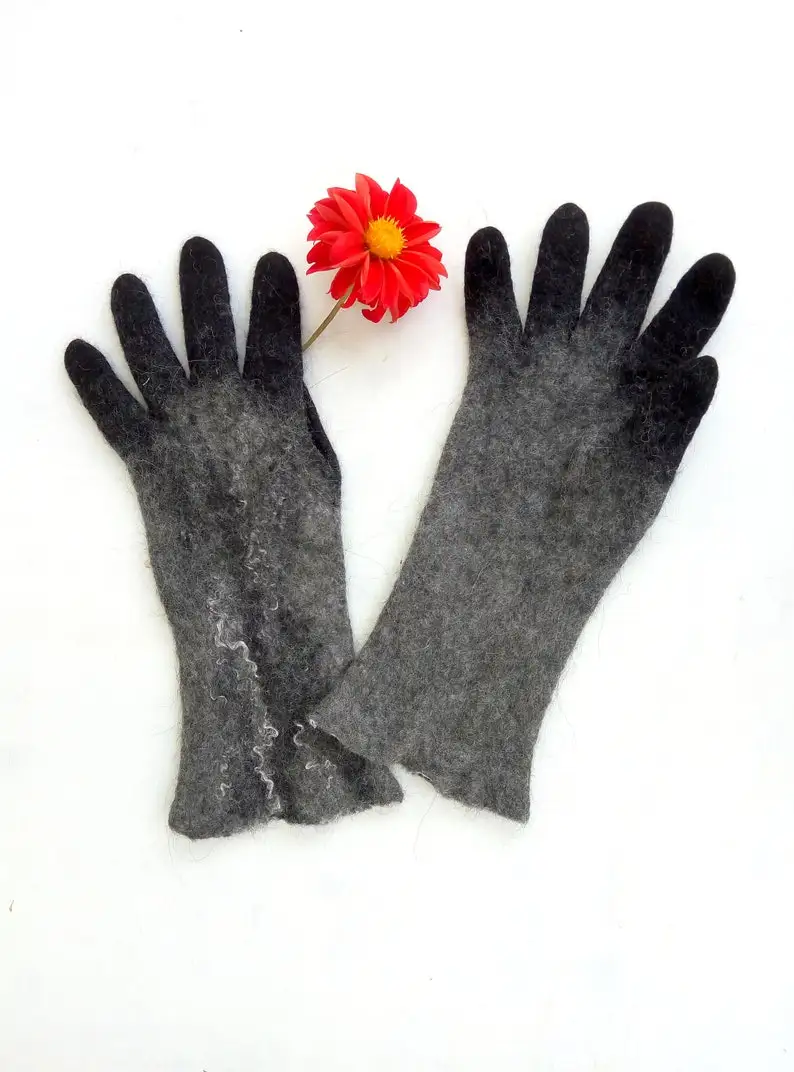 Перчатки из шерсти серые Валяные Варежки с пальцами влажные варежки гетры для рук мериноса черные аксессуары Подарки и оценки