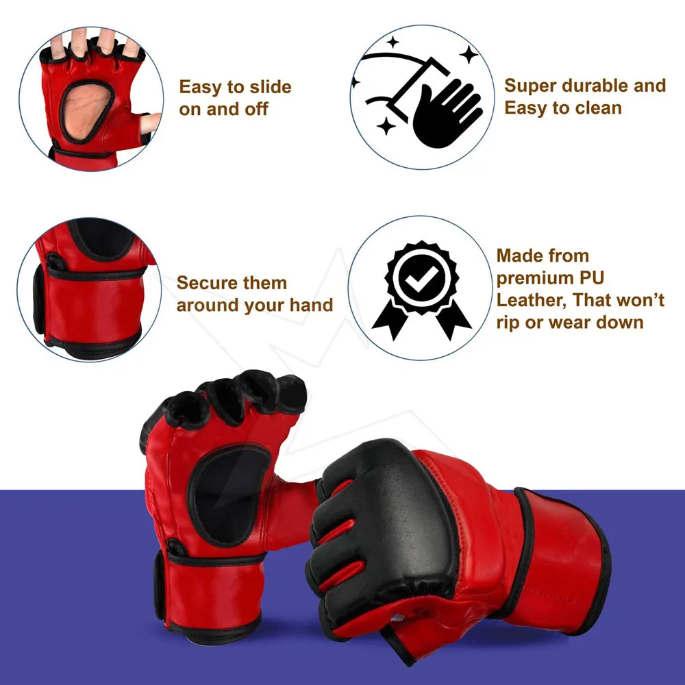 Custom Logo Punching MMA Gloves Pakistan Made Leather MMA Gloves