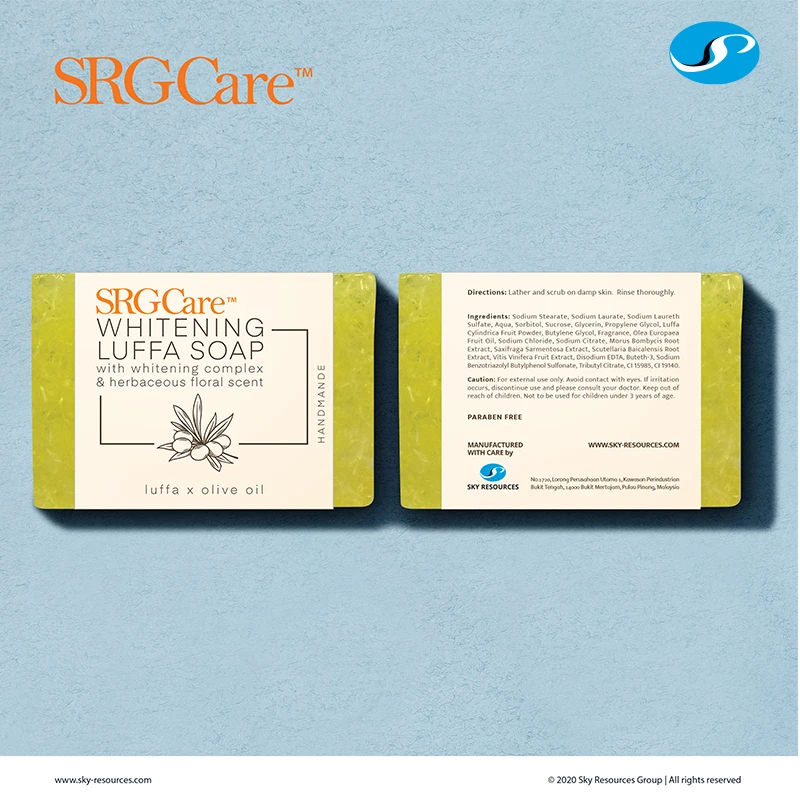 Top Sale Pure Extra Virgin Olive Oil Handmade Herbal Ingredient SRGCare Whitening Luffa Soap Solid Form From Malaysia