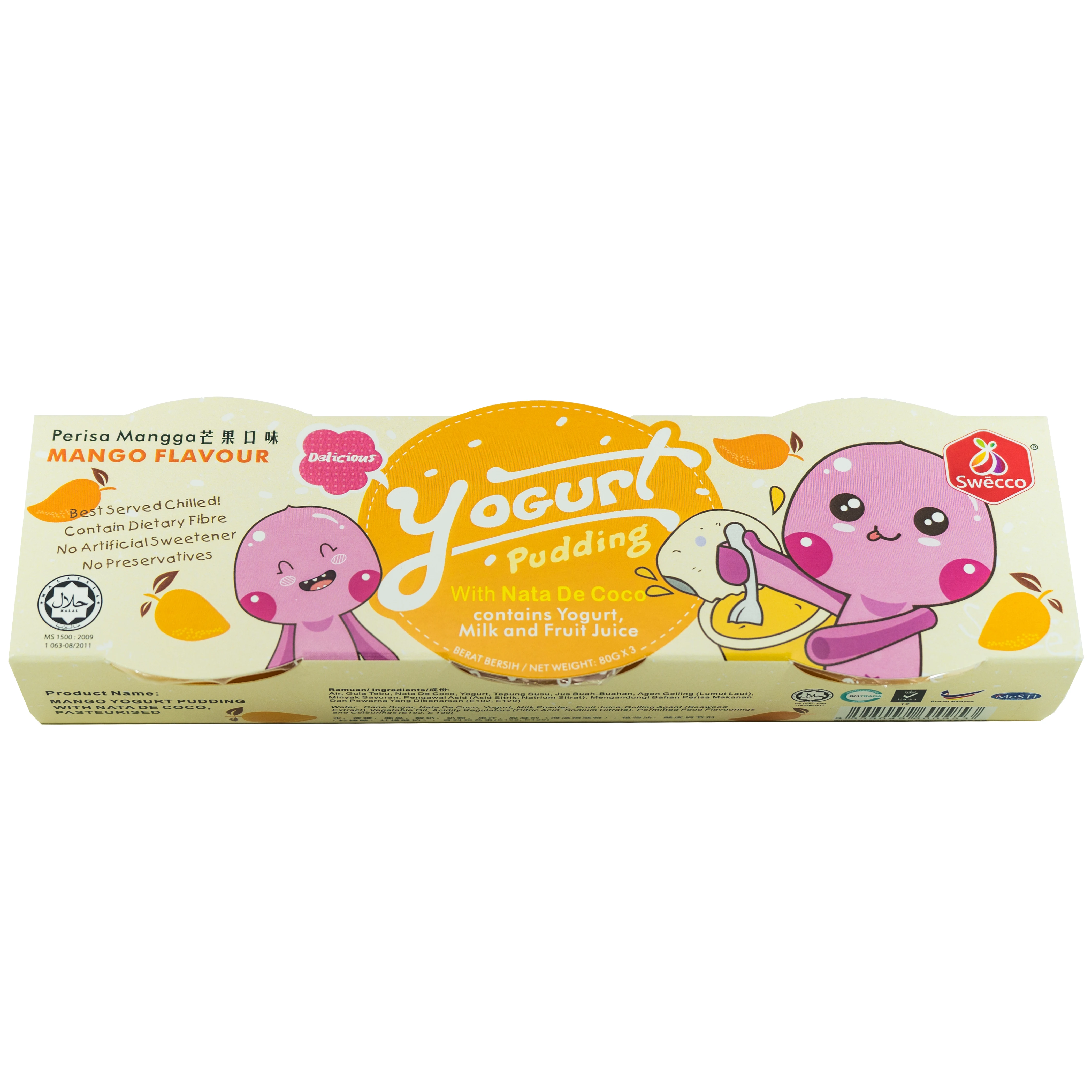 
ODM/OEM Malaysia Halal Dairy Fruit Pudding Nata de Coco Mango Flavour ISO 6cups x 80g PP Cups 