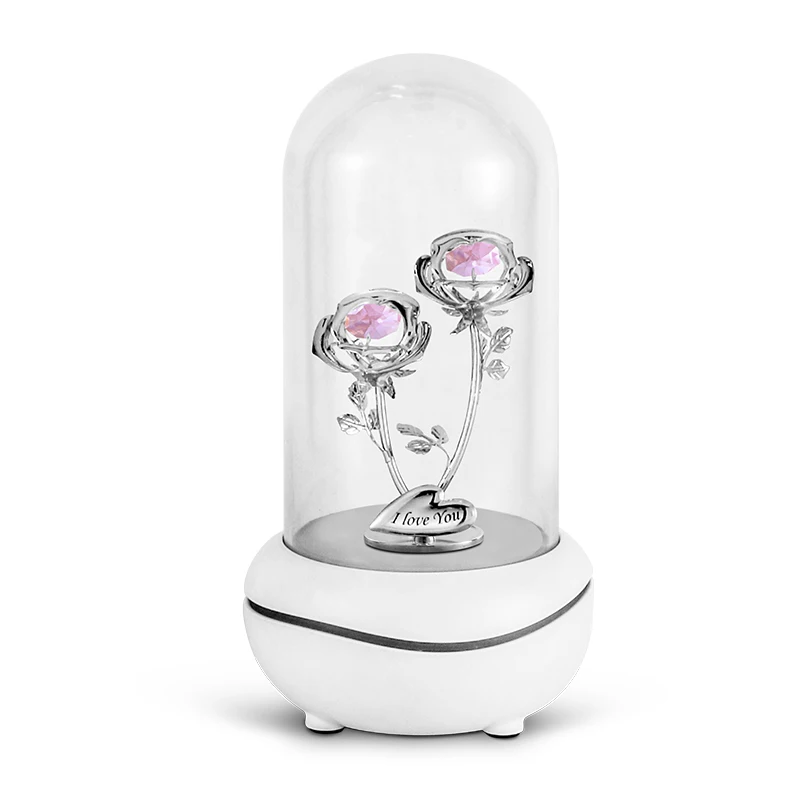 Crystocraft Two Crystal Roses Aroma Essential Oil Fragrance Fan Diffuser with LED Colorful Mood Light for Home