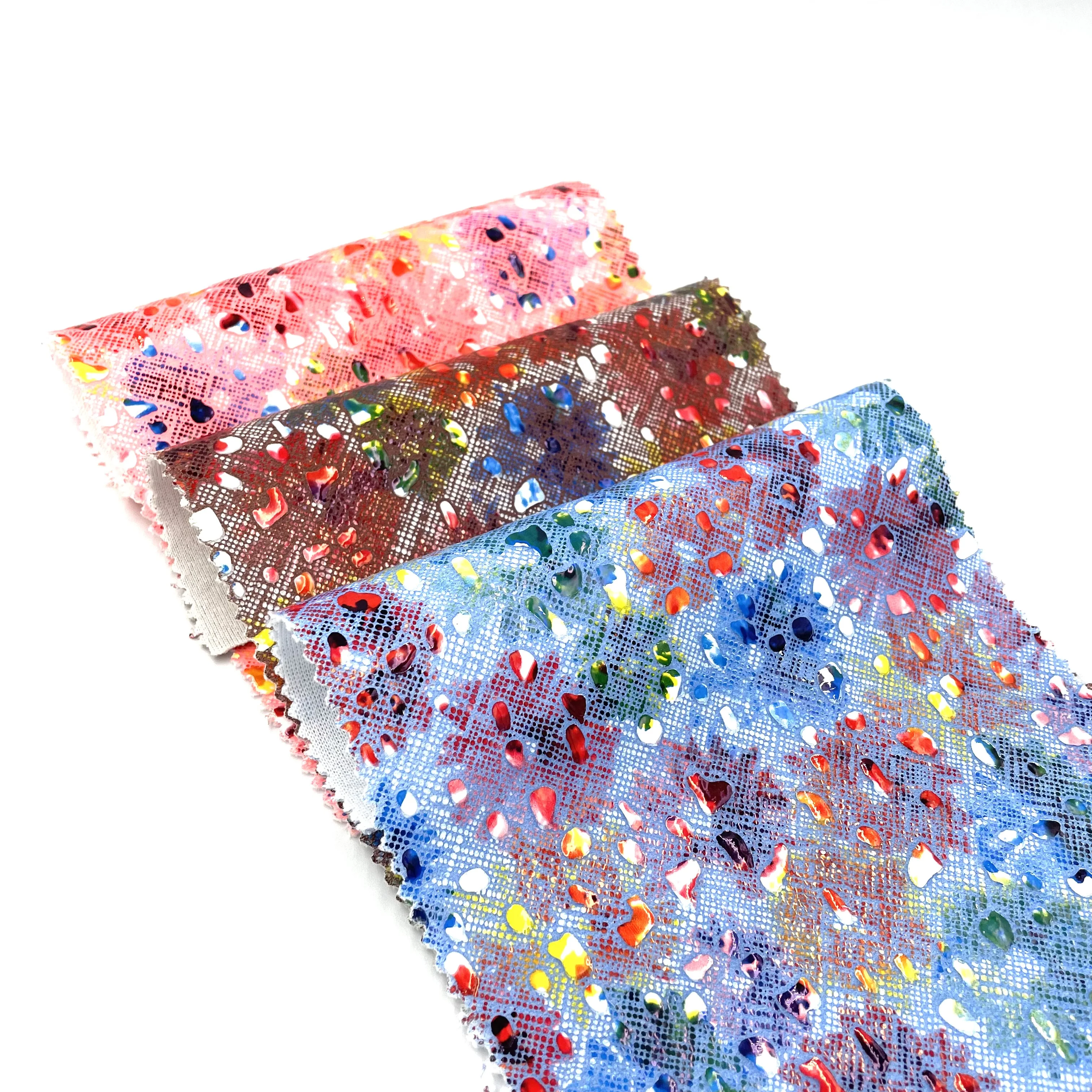 EPO High Quality 100% Knit Polyester with Glossy Laser Film Transferred Gravel Print for Bags