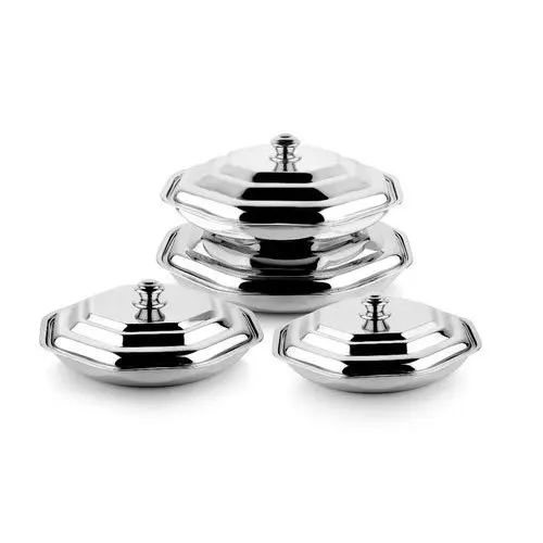 Best Price Square or Round Plates Serving Dishes with Lids Set Round Plate Set Casseroles with Pot Cover Stainless Steel 100pcs