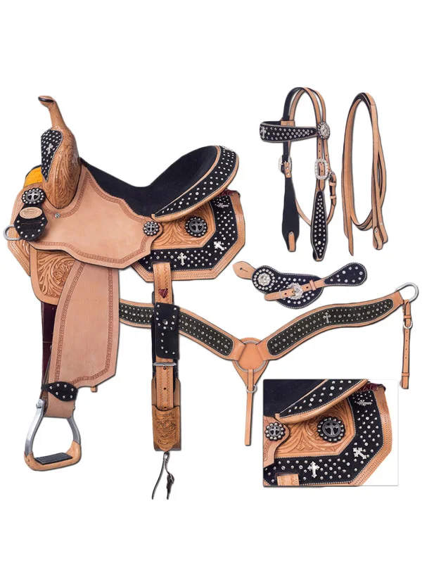 Premium  Leather Western Barrel Racing Saddle  For Horse with Tack Set Size 10 to 18