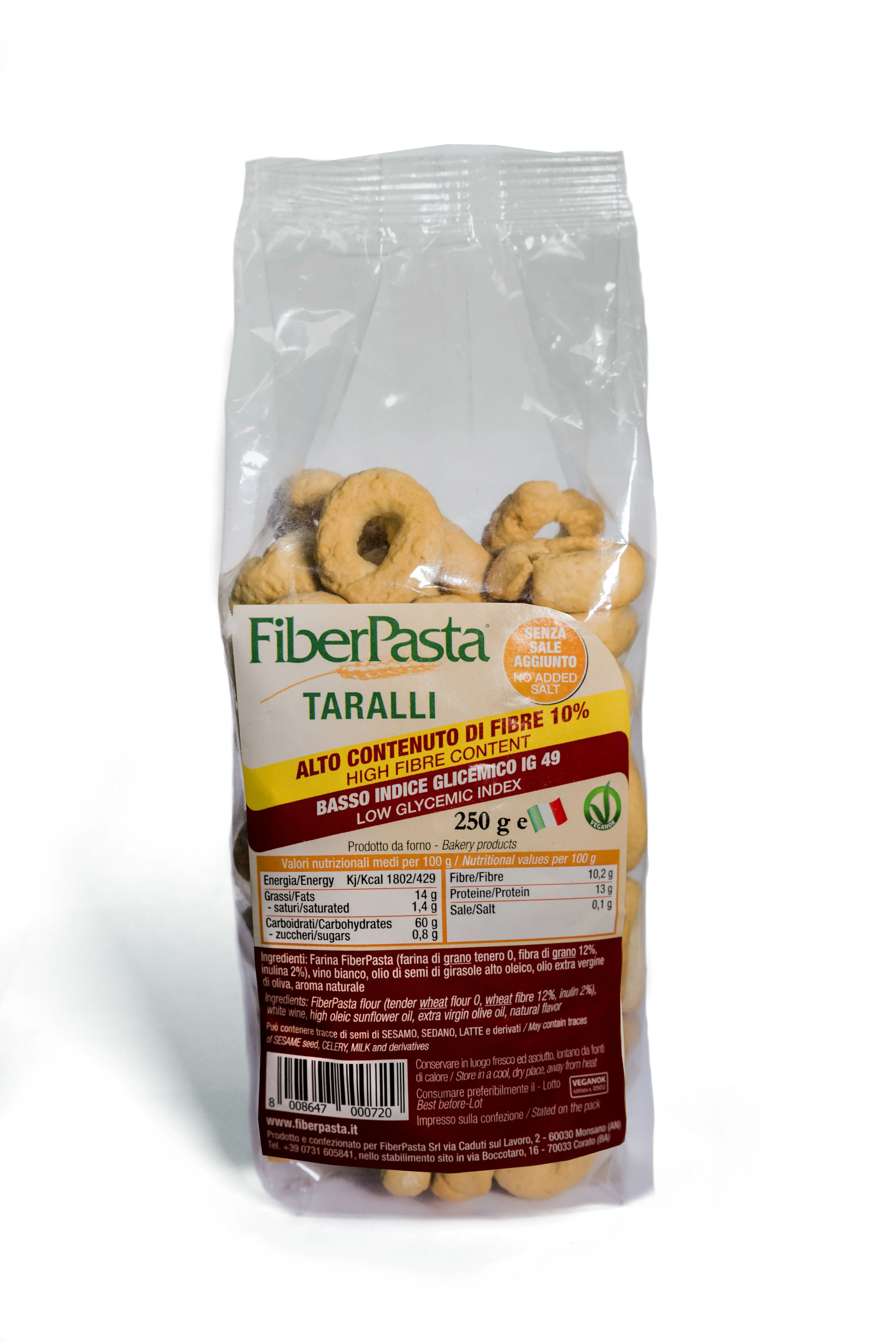 ITALIAN TARALLI WITH NO ADDED SALT - HIGH FIBER AND LOW GLYCEMIC INDEX, HEALTHY GRAIN SNACKS WITH BENEFITS