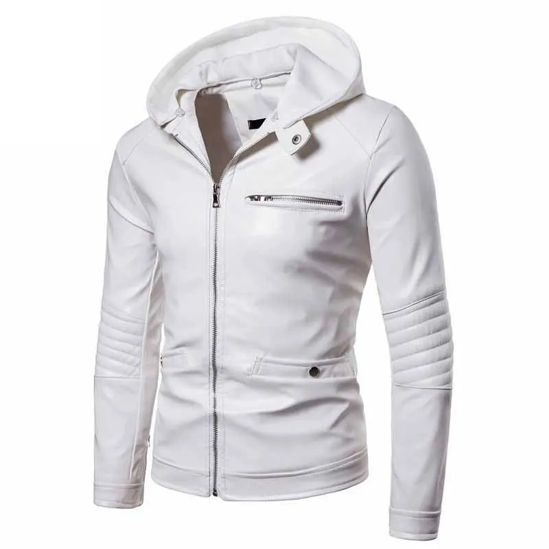 Лидер продаж белая кожаная съемная куртка с капюшоном повседневная одежда на молнии мотоциклетная унисекс уличная ветровка кожаные куртки