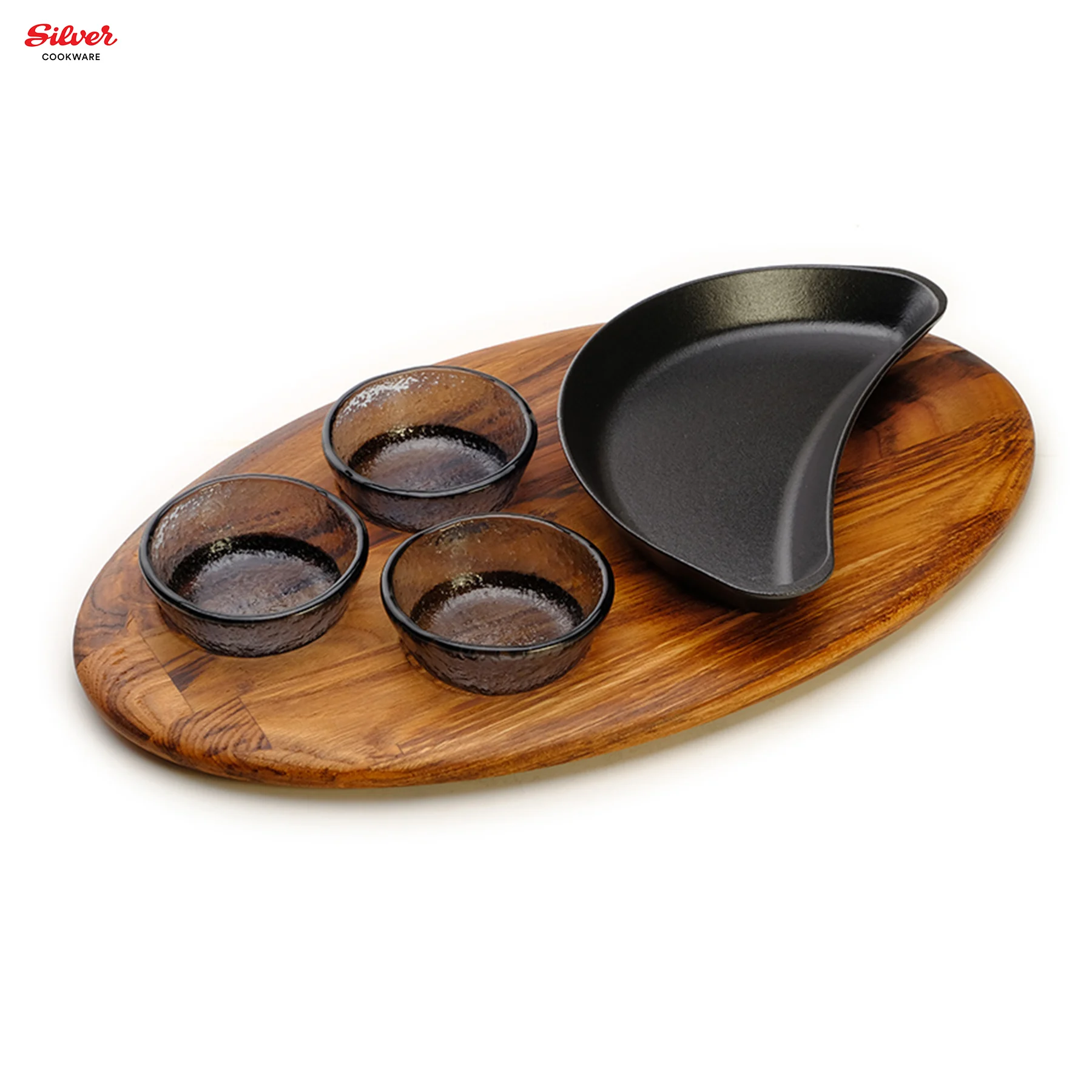 
Лидер продаж, чугунная сковорода с деревянным лотком 