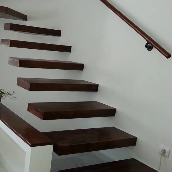 Glass Railing Wood Stair with Floor Mounted Glass Railing