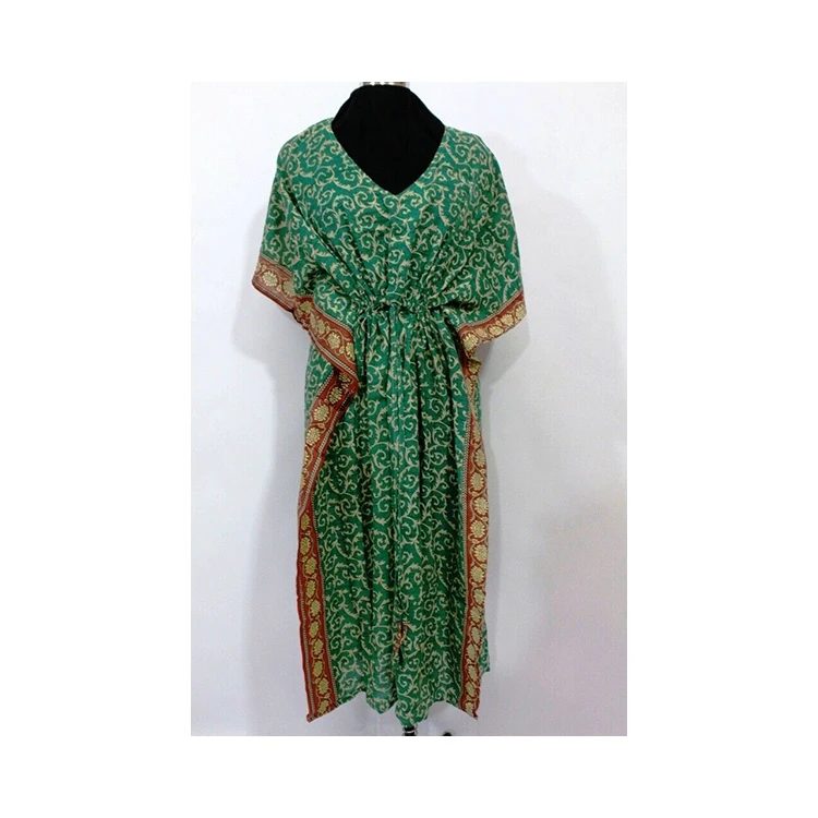 Women Casual Wear Kimono Robe Hippie Sari Bohemian Style Nightgown Beach Wear Sexy Silk Sari Printed Kimono Robe for Women