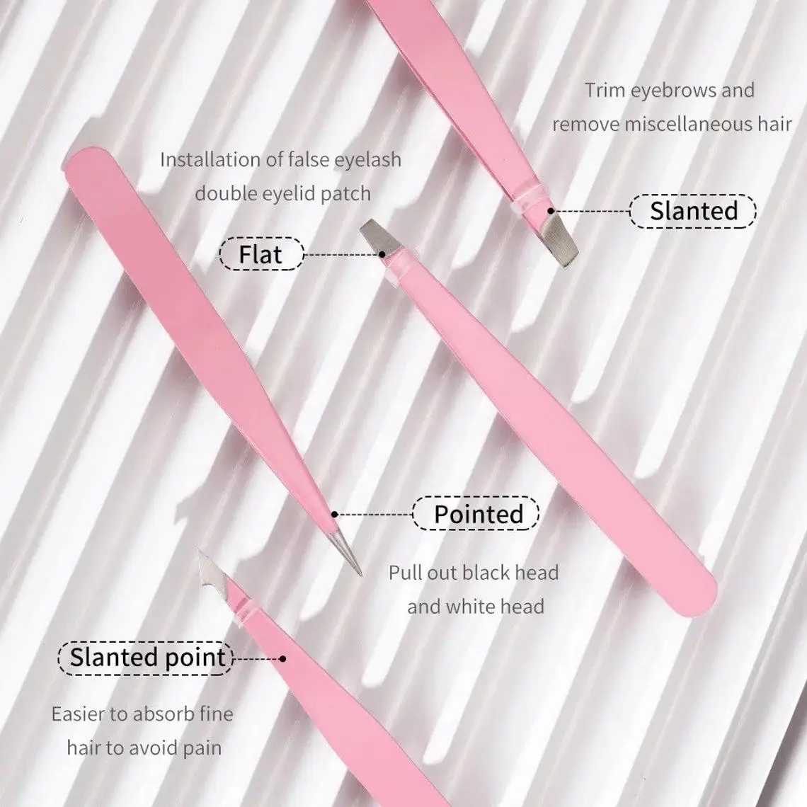 eyebrow tweezers set 4 piece stainless steel with leather pouch hair plucker beauty tool hairremoval plucking kit