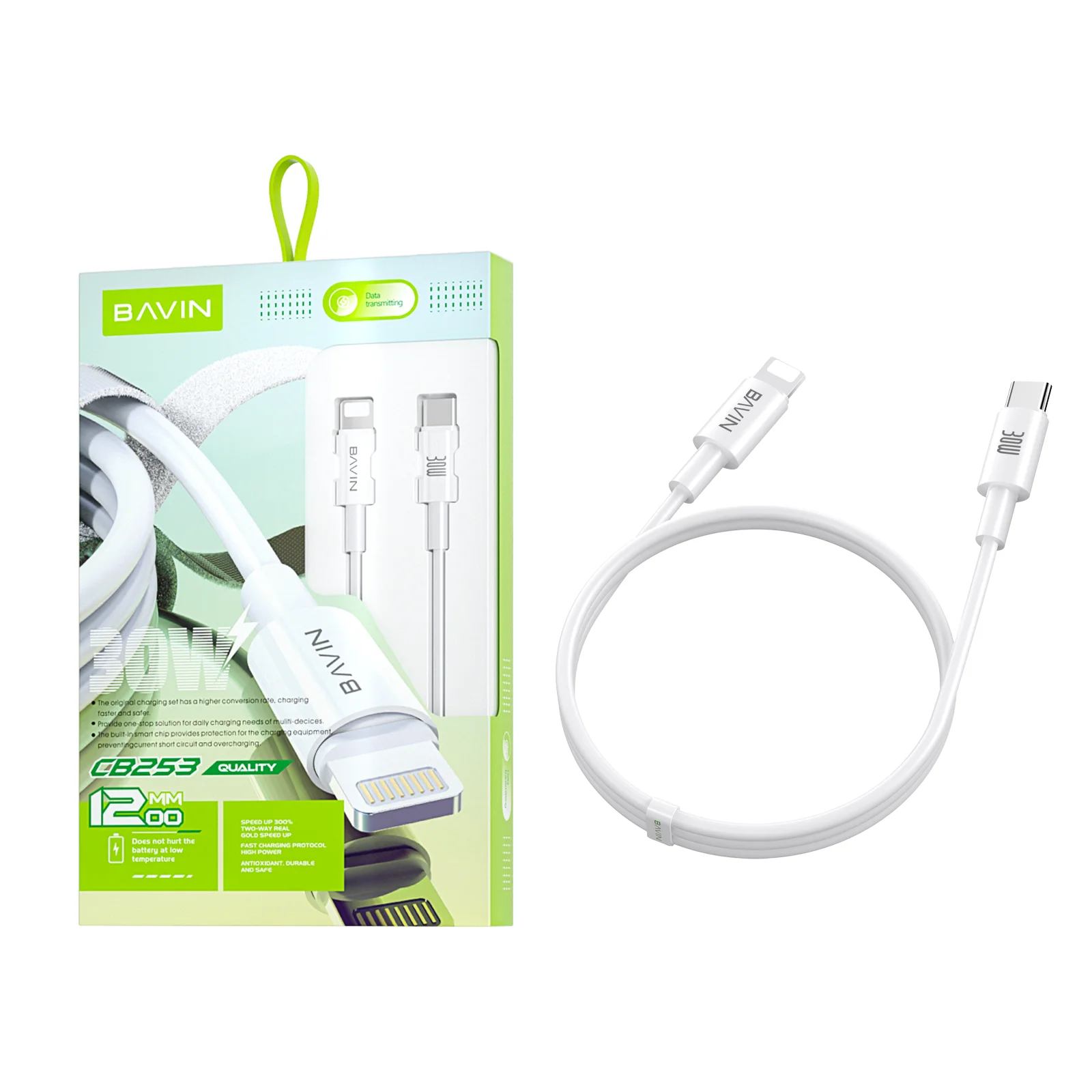 BAVIN  hot selling cell mobile phone usb date cable 1m pd 18w 20w 30w  type c 8 pin fast charing cable for lighting to usb-c