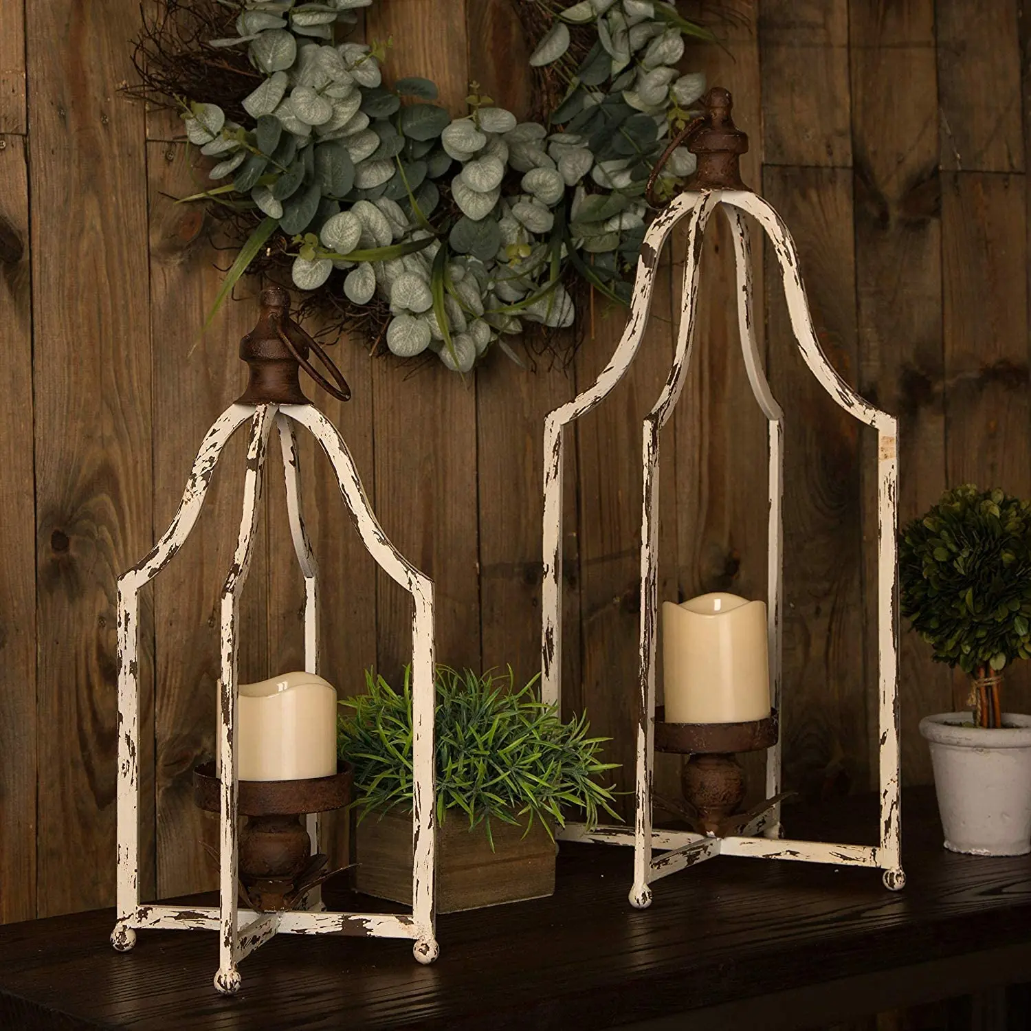 White Metal Lanterns Decorative Hanging Candle Lanterns