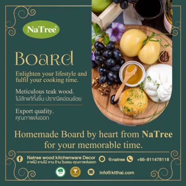 Natree food grade Kitchenware Round teak wooden chopping board Export Quality