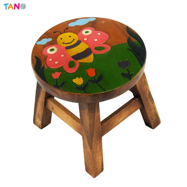 Thailand Premium Product Children Carved Wooden Stool - B215 213 Wood Animal Carved Stool Butterfly