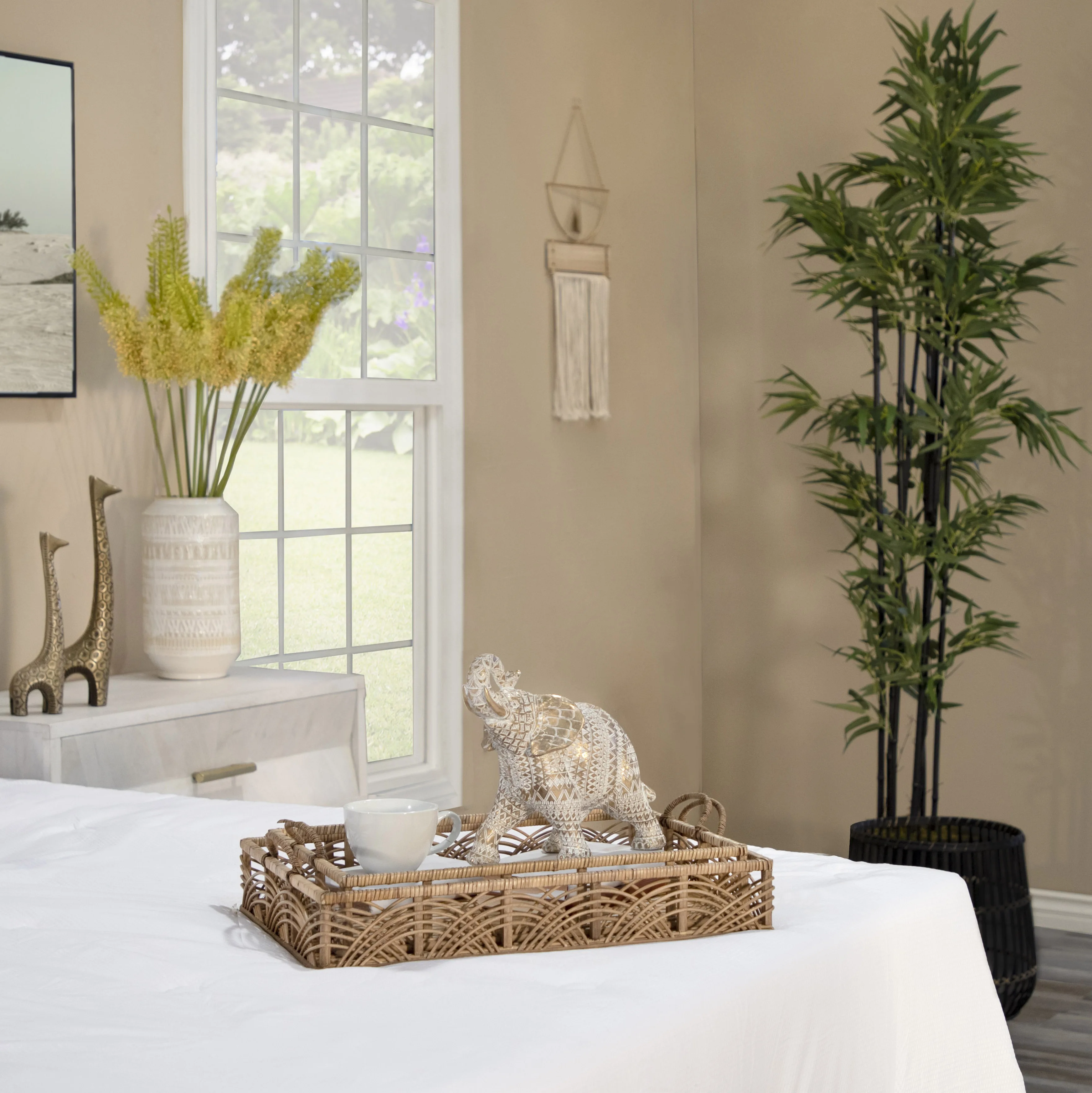 Sagebrook Home Ceramic 14 Inch Tribal Look Vase Beige Color High Quality