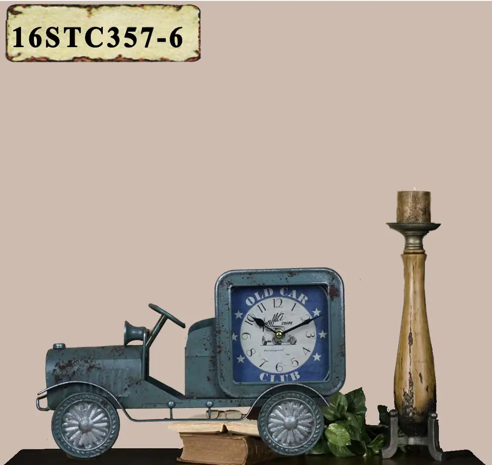 DECORATIVE ANTIQUE VINTAGE CAR SHAPE METAL TABLE TOP CLOCK