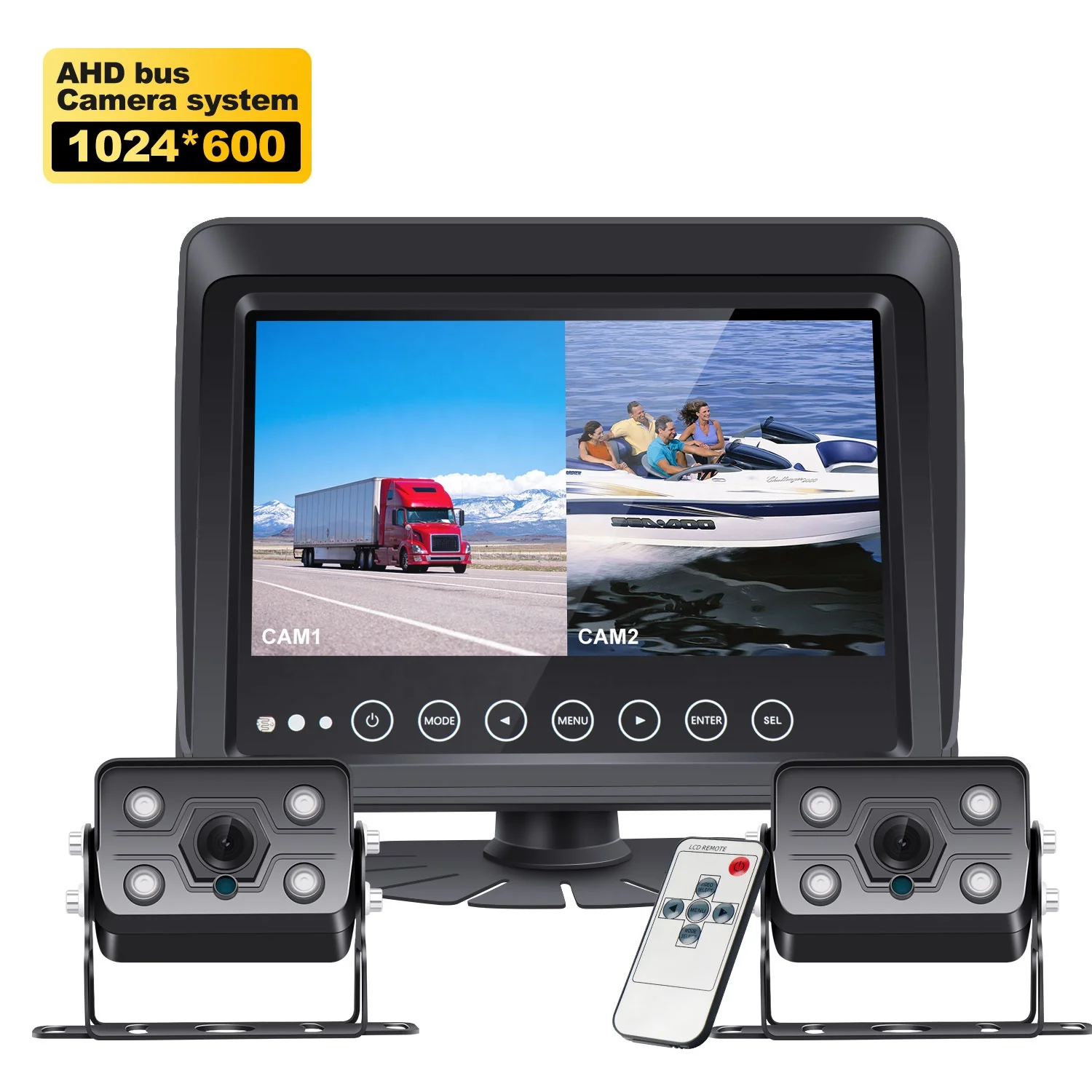 Водонепроницаемый 7 дюймовый монитор 1080P Автомобильный Обратный автобус камера заднего вида зеркала HD 1/3