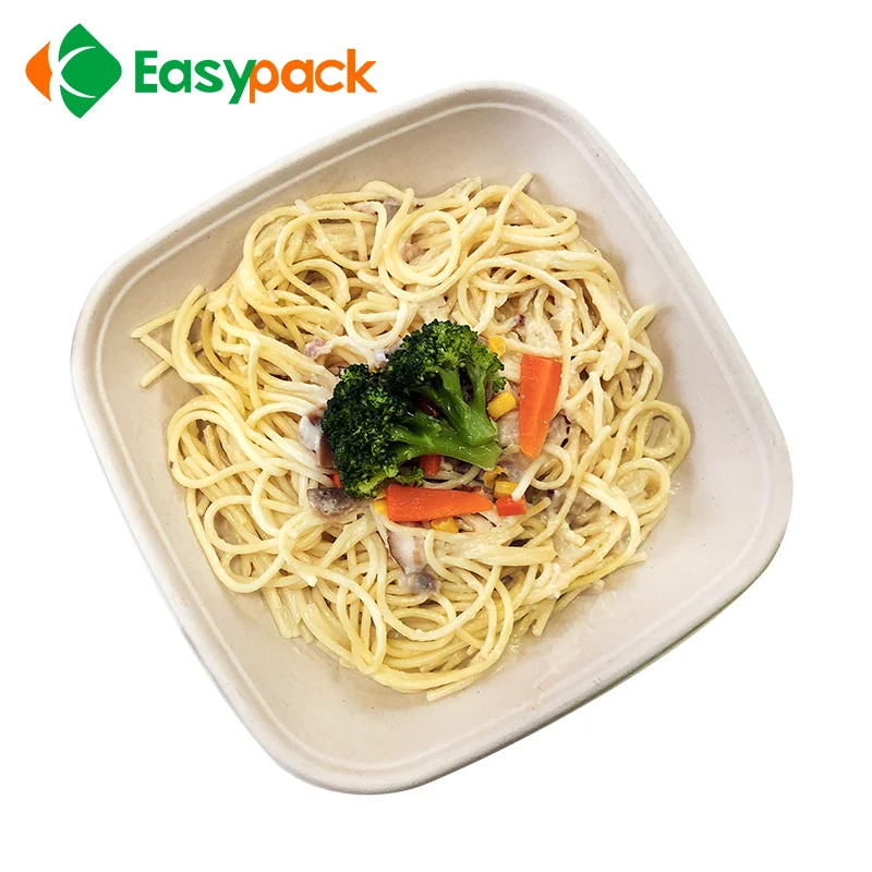 EASYPACK 1000 ml biodegradable paper food tray bagasse tray with anti - fog lid