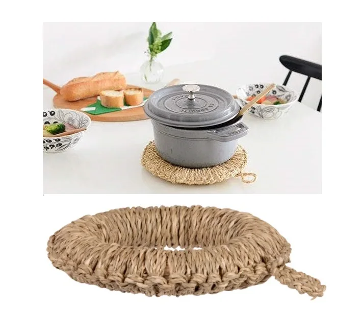 Wholesale round seagrass trivet, handwoven 100% Eco- Friendly trivet,  rattan Straw Pot Stand Trivet Japanese & Korean style