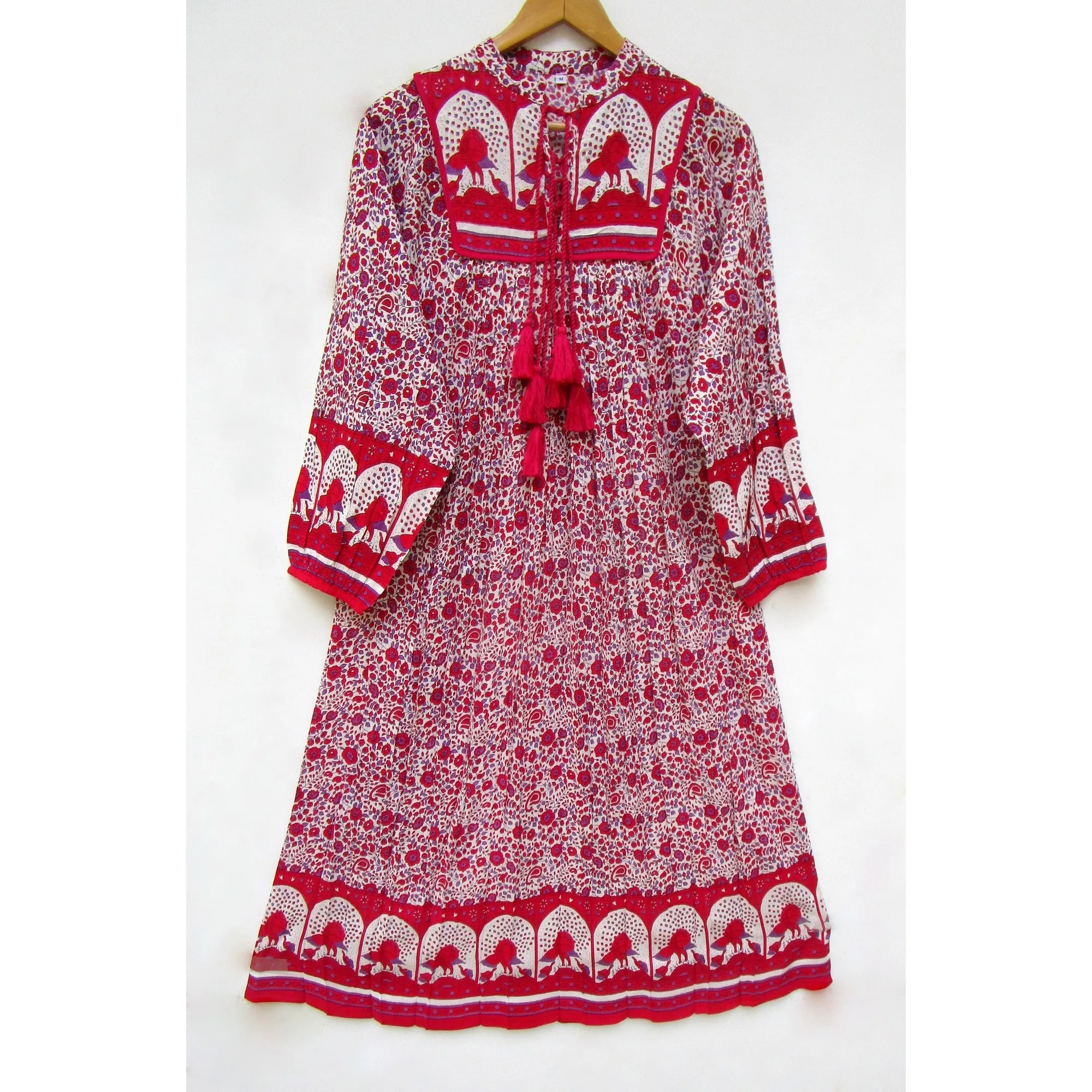pink liberty floral printed rayon long maxi dress - Indian style collared neck maxi dress  -long sleeve maxi dress
