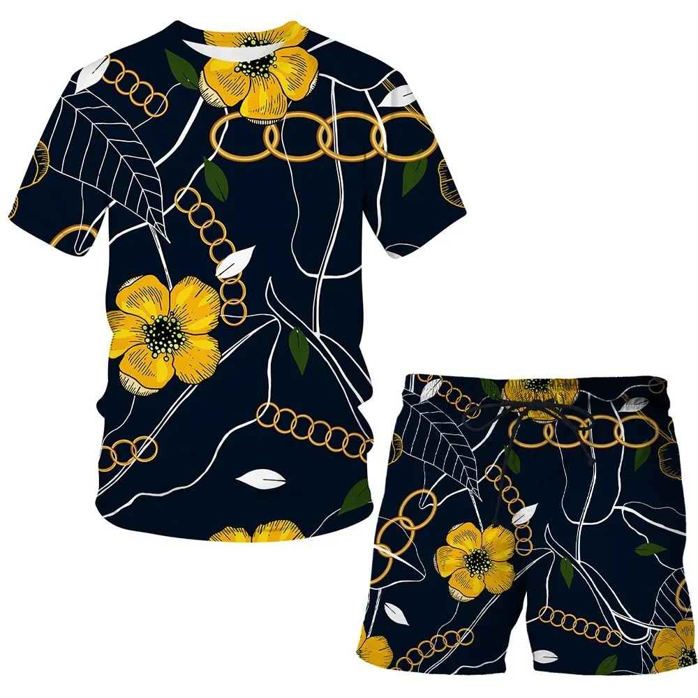 Summer t shirts and shorts trendy shorts 3d 100 cotton printed shorts men and women embroidered t shirts and short plus size