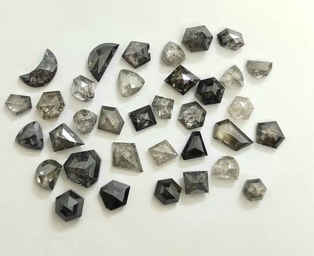 Natural Fancy Geometric Shaped Rose Cut Salt and Pepper Loose Diamond