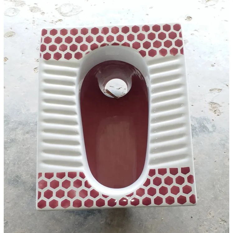 
Foshan factory Vistaar Brand ceramic squat toilet, siphon squatting pan Orissa Pan for sale in red double color design art 
