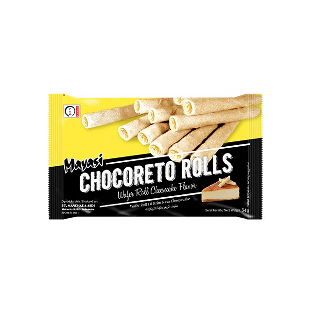 
 Лидер продаж, вафельный рулон, Снэк, Mayasi, Chocoreto, рулоны, 34 г, вкус чизкейка  