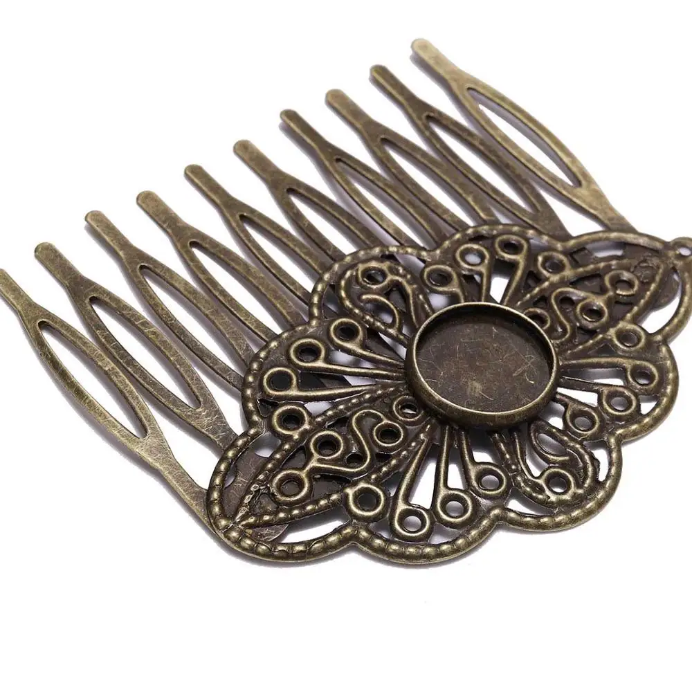 
5pcs 52*56mm Antique bronze Hair Comb Jewelry Making Hairpins Findings Fit 12mm Glass Cabochons settings Hair Clips Accessories 