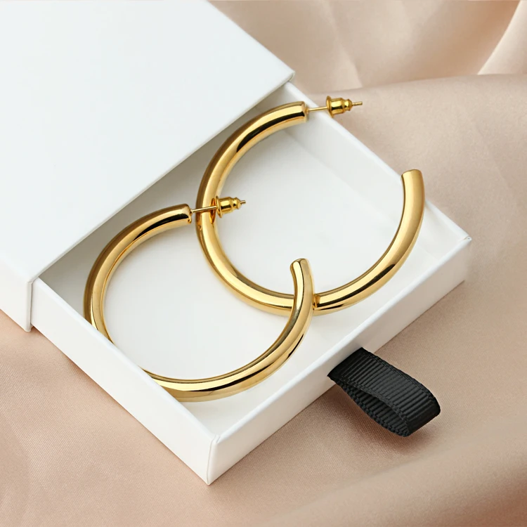 High Quality Good Price Stainless Steel Custom Gold Plated Thick Chunky Open C Shape Stud Ear Piercing Ohrring Big Hoop Earring