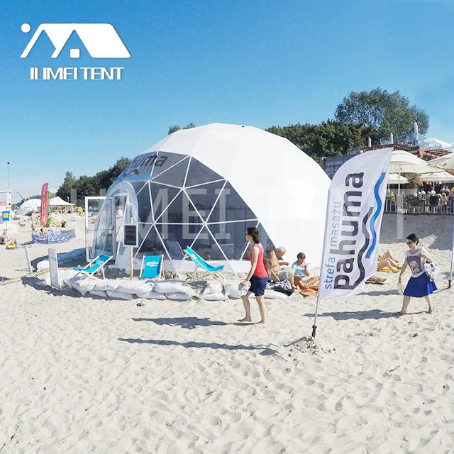 Large geodesic dome tent for amusement park and marketing event